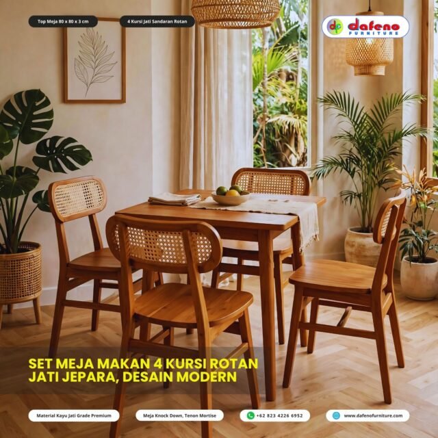 Small space? No problem! ✨
Set Meja Makan 4 Kursi | 80x80 cm

Desain compact, modern, & super estetik buat ruang makan mungil kamu.
Material: Jati Premium + Rotan 🪑

DM for pricelist!
#MejaMakan4Kursi #MejaMakanJati #SetMejaMakanMinimalis #FurnitureJepara #InteriorBohemian
