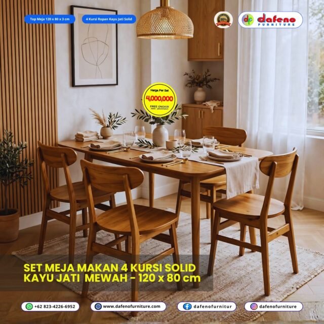 PROMO SET MEJA MAKAN JATI SOLID JEPARA 🔥
Harga Pabrik Langsung!

Jangan beli meja makan sebelum lihat ini:

4 Kursi Bulat D80 = 3,5 JT
4 Kursi Kotak 80x80 = 3,5 JT
4 Kursi 120x80 = 4 JT
6 Kursi 160x80 = 6 JT
8 Kursi 200x100 = 8 JT
10 Kursi 250x100 = 10 JT
Semua Harga Sudah 1 SET Lengkap + FREE Ongkir!
Bahan Full Kayu Jati Solid Asli. Bukan Particle Board.