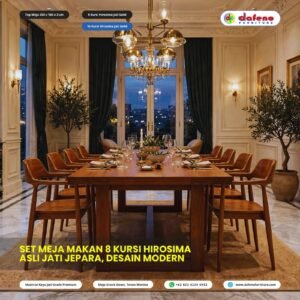 Set meja makan 4 kursi hirosima jati solid Jepara top 80x80 desain modern