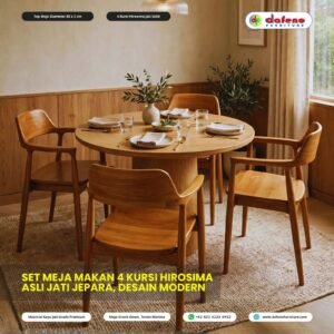 Set Meja Bulat 4 Kursi Hirosima Jati Solid Asli Jepara - Desain Modern Japandi | Dafeno Furniture