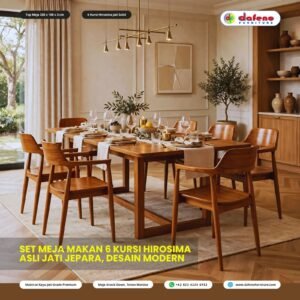 Set Meja Makan 8 Kursi Hirosima Jati Solid Asli Jepara - Desain Modern Japandi | 200x100 cm