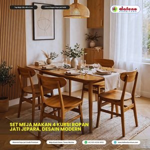 Set Meja Makan 4 Kursi Ropan Jati 120x80cm - Desain Modern Untuk Keluarga Kecil