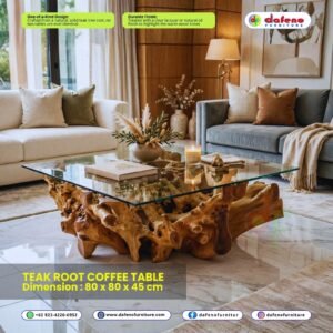 Teak Root Coffee Table 80 x 80 x 45 cm - Small Square Accent Table